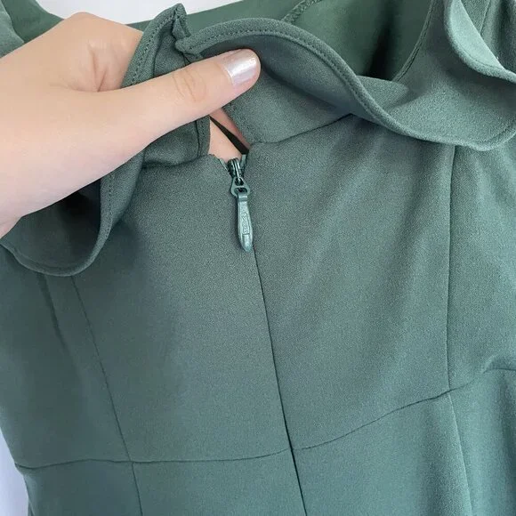 Azazie women's size A4 green maxi dress frilled sleeves bridesmaid slit formal - Picture 6 of 7